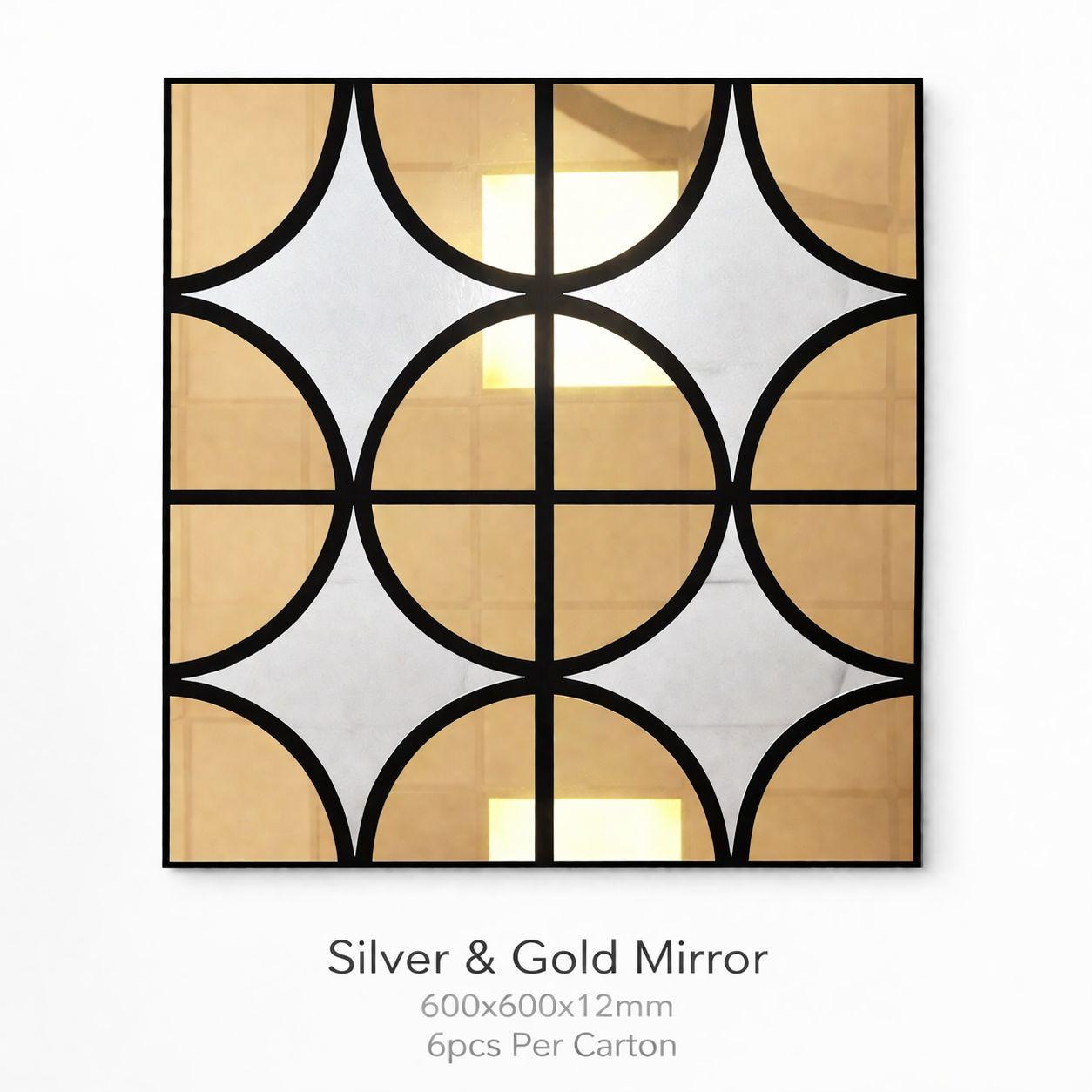 close-up of gold and silver mirrored starburst panel design