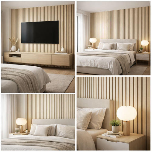 beige PVC slat panel being fitted to a wall