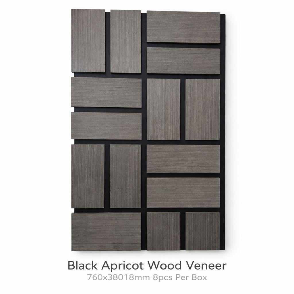 close-up of black apricot acoustic panel showing staggered brick-block veneer tiles