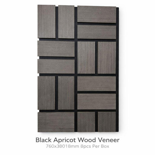 close-up of black apricot acoustic panel showing staggered brick-block veneer tiles