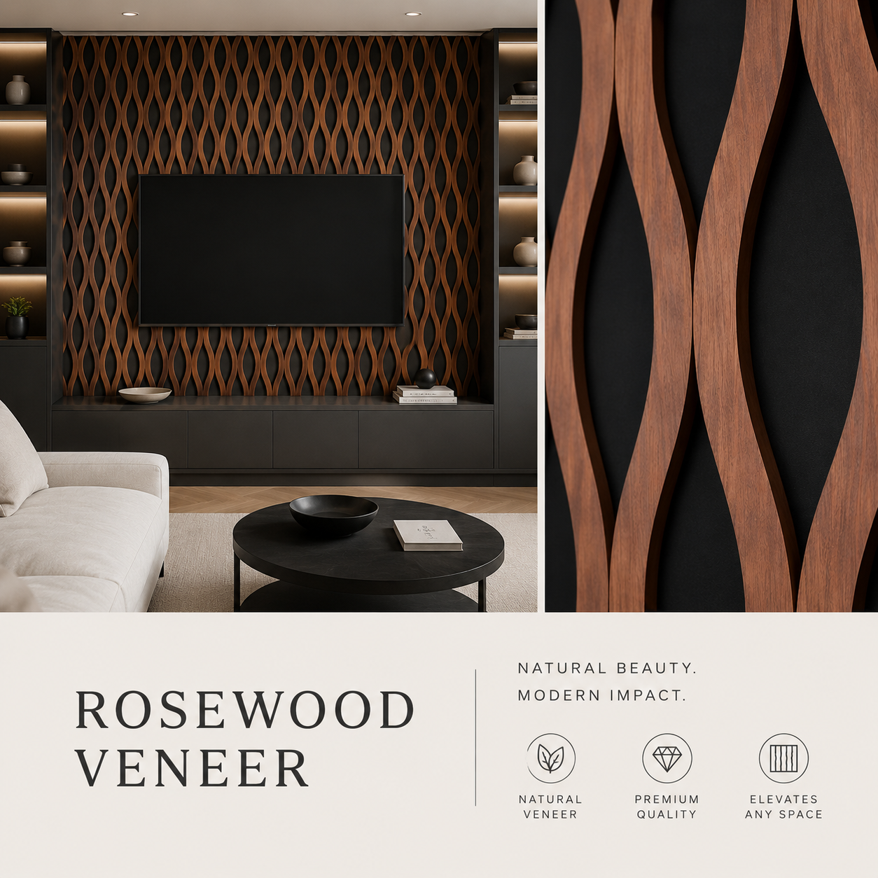 Rosewood Veneer Premium Acoustic Slat Panels