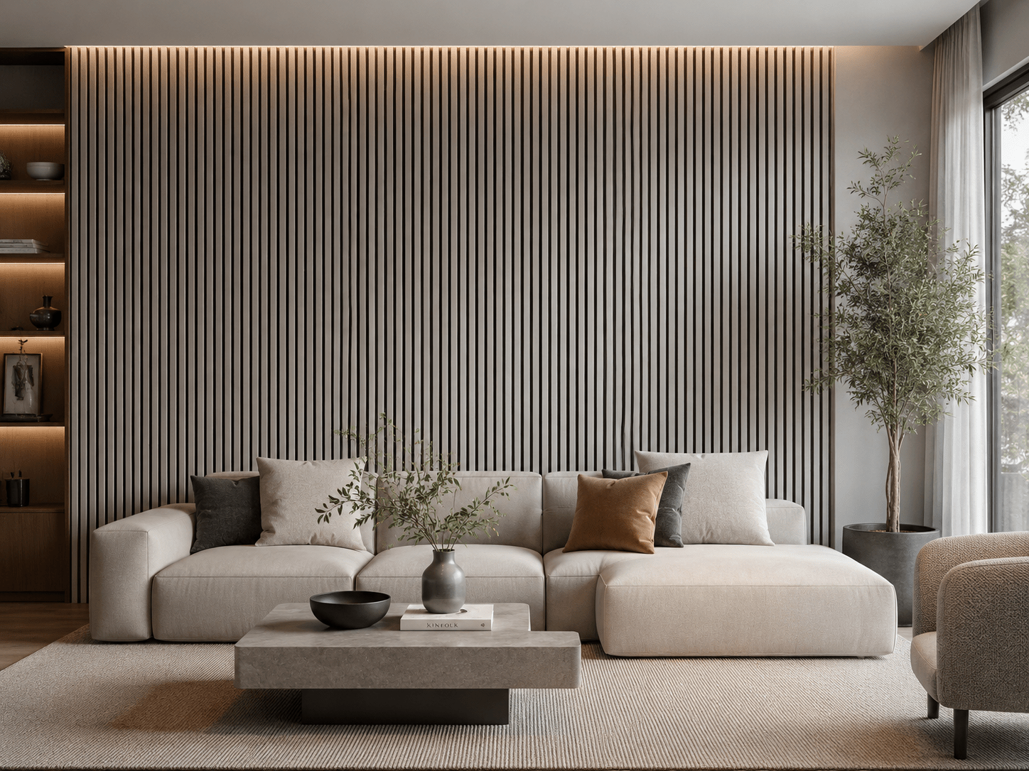 Gray Limestone Premium Acoustic Slat Panels - Acoustic Wall Panels UK