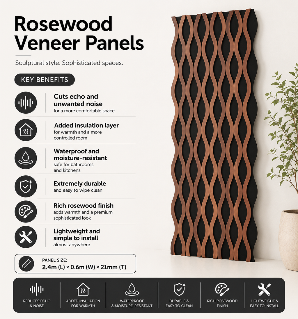 Rosewood Veneer Premium Acoustic Slat Panels