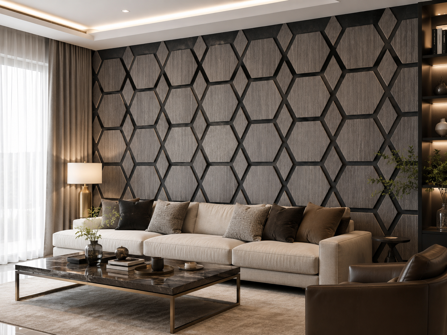black apricot honeycomb acoustic wall panel installed in a UK media wall