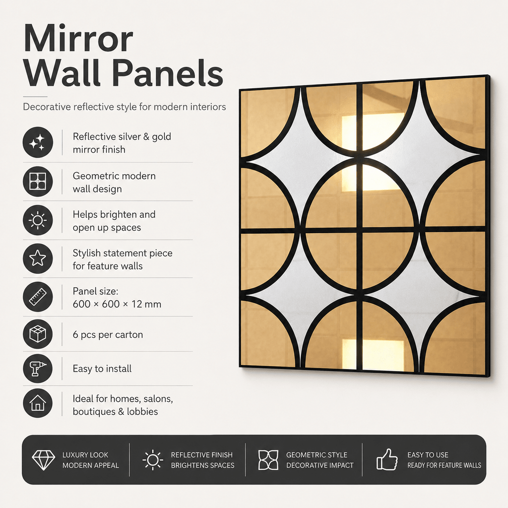 Silver & Gold Mirror Wall Panels 6pcs - Acoustic Wall Panels UK