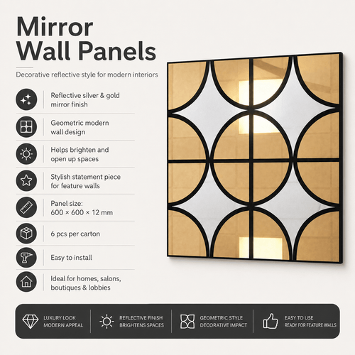 Silver & Gold Mirror Wall Panels 6pcs - Acoustic Wall Panels UK