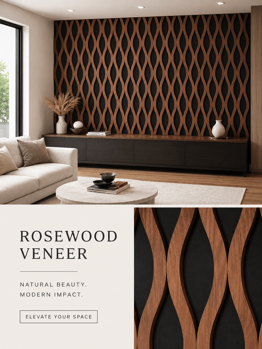 Rosewood Veneer - Acoustic Wall Panels UK